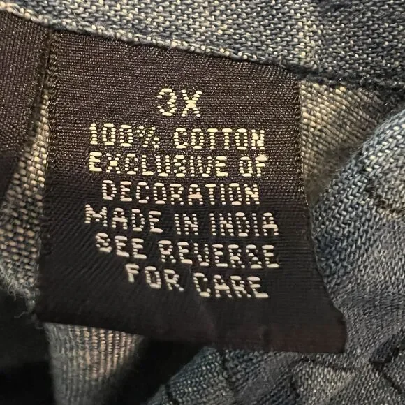 New Directions Women’s Chambray Button Up Shirt 3X Embroidered Dancing Girl Tree - Picture 4 of 7